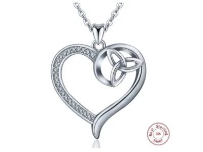 KX Rimorchio Cuore Con Nodo Celtico Argento 925 Cristalli Di Zirconia Bianca - Immagine 1 di 3