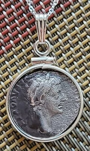 Roman Emperor Tiberius Biblical Penny Type Silver Denarius Coin 925 Necklace COA - Picture 1 of 10