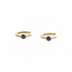 DIAMANT UND BLAUER SAPHIR EDELSTEIN CREOLEN DAMEN EDLER SCHMUCK 14K GOLD - Bild 1 von 12