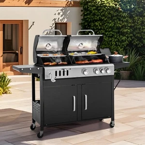 Charcoal Grill and Propane Gas Grill Combo Dual Function Outdoor Grill Car - Picture 1 of 15