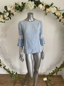 Peacocks Top Size 12 16 18 & 22 Light Blue Wash Denim Crochet Insert Sleeve HG63 - Picture 1 of 12