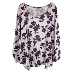 Lane Bryant Plus Size 22 24 Top Floral Side Hem Ruffle Purple Gray Knit 1582 - Picture 1 of 10