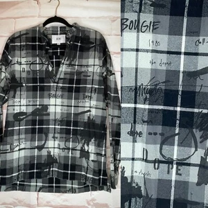 Dope Size M Black Gray Pullover 1/4 Button Flannel Confetti Bougie Top - Picture 1 of 10