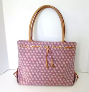 Dooney & Bourke PINK SIGNATUR CANVAS HELLBRAUN LEDER QUASTE BEUTELTASCHE HANDTASCHE ~ 16" breit - Bild 1 von 15