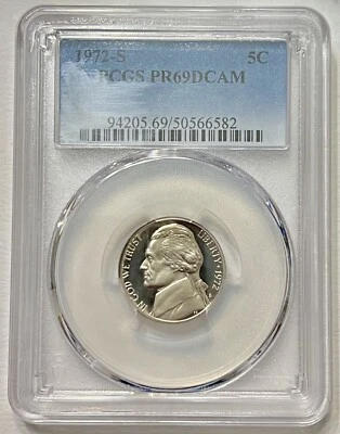 Jefferson Nickel 1972 S PCGS Graded PR 69 Deep Cameo Uncirculated 5c - Image 1 of 4