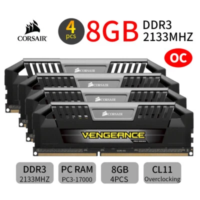 Corsair Pro 32GB 4x 8GB DDR3 OC 2133MHz PC3-17000U 240Pin Desktop RAM Silver UK - Image 1 of 4