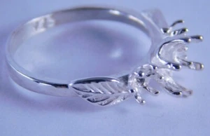 6318 STERLING SILVER RING SETTING, 1-7 MM ROUND AND 2-4 MM ROUNDS, SIZE 7 - Picture 1 of 3
