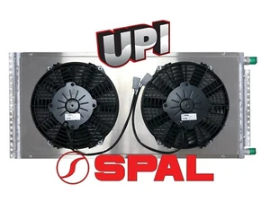 24v Remote Mount Parallel Flow A/C Condenser w Dual 9 SPAL Puller Fans & Shroud - Picture 1 of 2