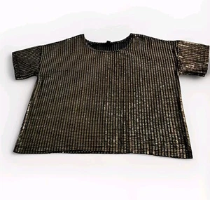 H&M Gold Glam Top Blouse Oversized Size S Relaxed-Fit Boxy Party Festival In EUC - Picture 1 of 7