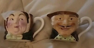 2 Vintage Miniature 2-1/2” Tall Toby Man & Woman Creamer Mugs Made in Japan - Picture 1 of 7