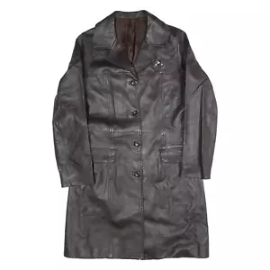 Vintage DISNEY DONALDSON Womens Trench Coat Black Leather 90s S - Picture 1 of 6