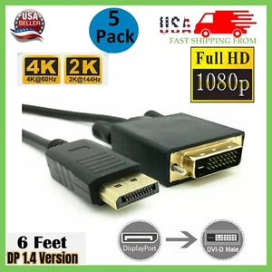 6 Feet Gold Plated DisplayPort DP Male to VGA Male Cable Lenovo Dell (5xPacks) - Afbeelding 1 van 12