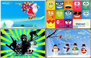 4x WALMART EMOJI CHRISTMAS SNOWMAN SANTA WINTER SPORT COLLECTIBLE GIFT CARD LOT - Picture 1 of 8