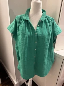 New Gap Women's Short Sleeve Relaxed Fit Crinkle Gauze Shirt AC2 Simply Green XL - Picture 1 of 5