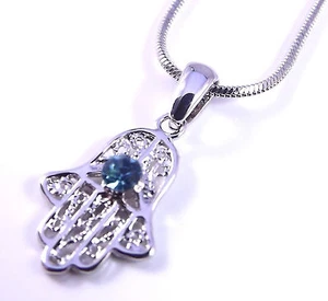 Hamsa Halskette Anhänger Kabbala Glück / Böser Blick Hand der Fatima Silber Charm - Bild 1 von 4
