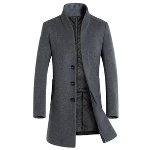 Mens Jacket Woolen Trench Coat Single Breasted Overcoat Long Outwear Winter - Picture 1 of 6