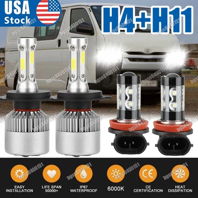 for Toyota Hiace 2006-2015 4x 6000K LED Headlight Hi/Lo Beam+Fog Light Bulbs Kit - Image 1 of 4