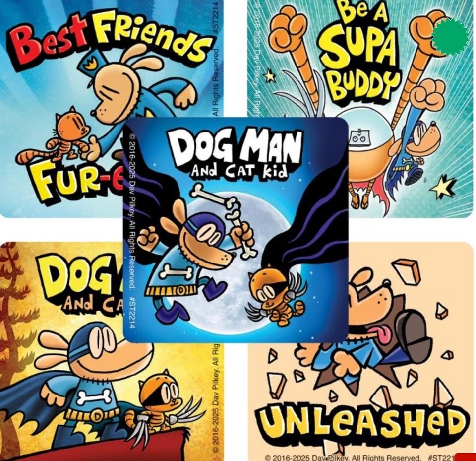 SMILE MAKERS 20 Dog man and Cat Kid stickers teacher supply rewards party favors