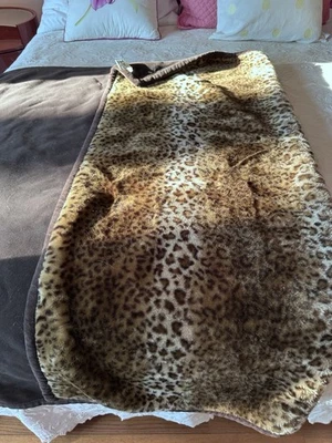 POTTERY BARN Faux Fur Cozy Plush Reversible Throw Blanket 50 x 60 Brown Cheetah - Image 1 of 4