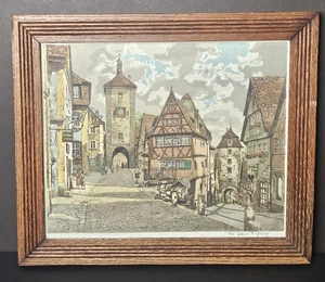 Vintage Hans Figura Signed Original Rothenburg Tauber Plonlein Colored Etching - Picture 1 of 24