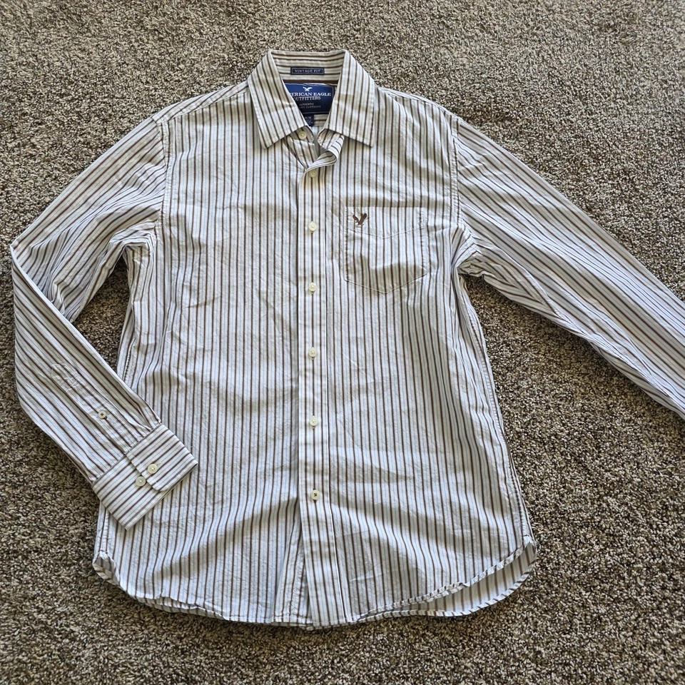 American Eagle Outfitters Shirt Mens Medium Brown Striped Vintage Fit Casual - Image 1 of 4