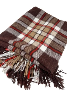 FARIBO Faribault Woolen Mills Wool Blanket Brown Plaid Stadium Throw Vintage - Picture 1 of 10