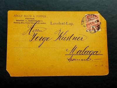 Budapest, Hungary to Malaga, Spain 1913. Adolf Blum and Popper tc1080 - Image 1 of 2
