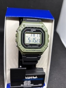 Casio Men's Water-Resistant Black and Green Digital Watch - W-218H-3AVCF - Picture 1 of 13