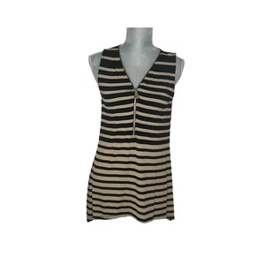 Cable & Gauge Women's Black Tan Striped Sleeveless Top Blouse Zipper Size Small - Picture 1 of 8
