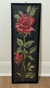 Vintage European Cross Stitch Needlepoint Roses Moody Cottagecore Gallery Wall - Picture 1 of 13