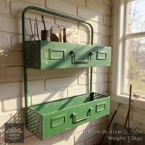 Green Distressed Finish Vintage Retro Style Storage Unit Shelve Rusty/Industrial - Picture 1 of 4