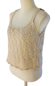 Camiseta sin mangas corta boho crochet tejido abierto festival gitano hippie hada neutral playa - Imagen 1 de 7