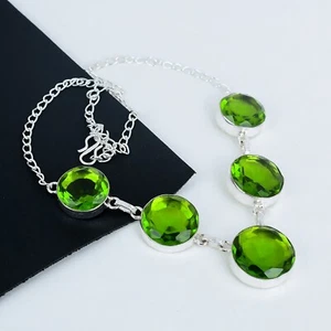 Peridot Gemstone Handmade 925 Sterling Silver Necklace For Valentine's Day Gift - Picture 1 of 4