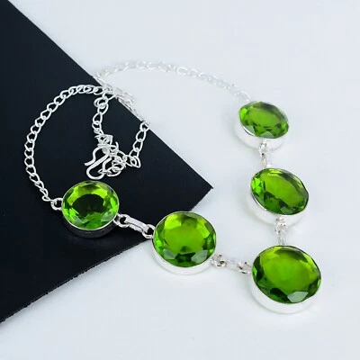 Peridot Gemstone Handmade 925 Sterling Silver Necklace For Valentine's Day Gift - Image 1 of 4