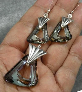 Avilagems Swarovski Crystal Bronze Shade .925 Sterling Silver Pendant Earrings - Picture 1 of 6