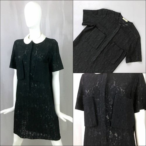 Abito camicia estiva oversize Celine Runway nero trasparente LYCRA PIZZO taglia S 36 UK8