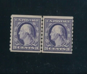 1911 United States 3¢ George Washington Postage Stamp #394 Hinged Coil Line Pair - Picture 1 of 2