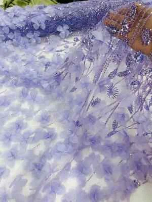 Tecido de miçangas lilás 3D floral tecido borboleta por jarda, malha borboleta de luxo - Imagem 1 de 4