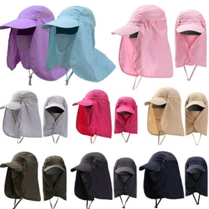 Ladies Men Sun Protection Neck Flap Fishing Hat Outdoor Visor Cap with Face Mask - Picture 1 of 21