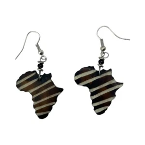 Handmade Africa Shape Brown Bovine Bone Earrings - African Heritage Jewelry - Picture 1 of 6