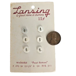 Vtg New Lansing White "Pearl Buttons" 2 Hole Eye #595 Size 12, 1/4" Small X6 - Picture 1 of 4