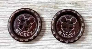 dark sewing buttons wood 4 holes brown ears 3/4 inch 2pc set - Picture 1 of 2