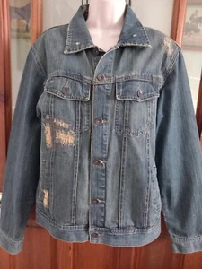 Topman Classic Boro Inspired Distressed Denim Jacket Size M 38 To 41 Inches - Picture 1 of 9