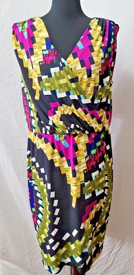 Nuevo sin etiquetas Vestido LONDON TIMES Talla 14W Negro con Estampado Colorido Vacaciones Crucero Foto 1 de 3