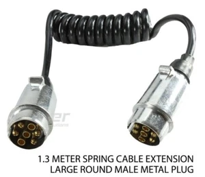 1X TRAILER 7 PIN PLUG EXTENSION 1.3 METRE ROUND MALE TO ROUND MALE CARAVAN BOAT - Picture 1 of 3
