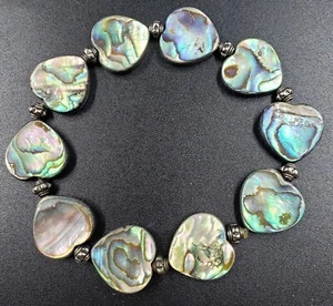 **Natural Abalone Shell HEART Shaped Beades Stretch Bracelet Valentine Love** - Picture 1 of 5