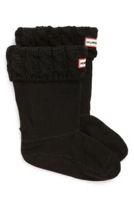 Hunter Boot Sock Unisex Black Tall 6 Stitch Cable Knit Fleece Kids Sz 4-6 XL - Picture 1 of 21