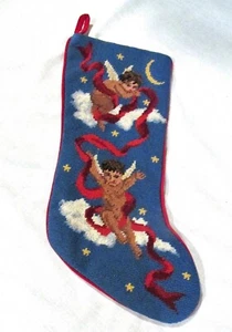 Christmas Angels Needlepoint Stocking 19 in. Velvet Back - Imagen 1 de 4