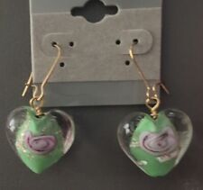 16Pe Heart Colorful Blown Crystal Glass Earrings Pair