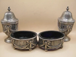 Antique Matched 4 Piece Neo Classical Cruet Set London 1908 & Chester Hallmarks - Picture 1 of 9